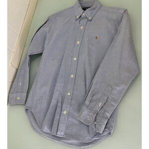 Polo Ralph Lauren Oxford Shirt Boys Size 14 Large L Flesh Pony Blue Button Up